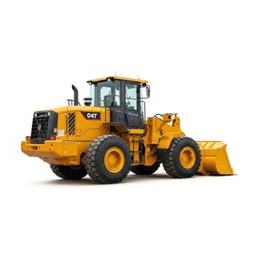 Yellow Caterpillar Wheel Loader Construction Vehicle Isolated on White Background.