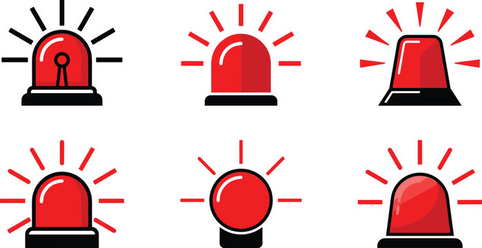 Emergency Warning Light Silhouette Collection Featuring Police Siren Alarm Beacon Flashing Safety and Security Alert Icons