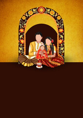 Fototapeta premium Gold and Maroon Elegant Traditional Annaprashan Ceremony Invitation