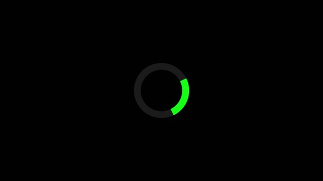 4K Minimalist Green Neon Circular Loading Spinner Animation - High Quality Progress Buffer Ring Loop on Black Background for UI UX Interface