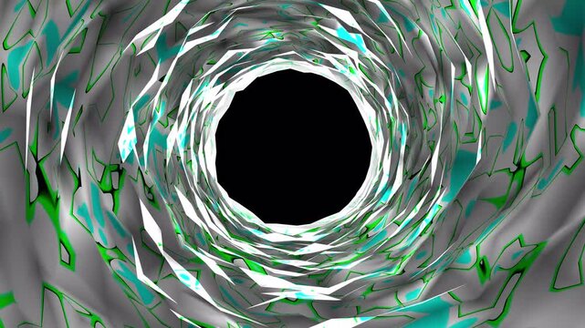 Abstract digital tunnel of glowing geometric shapes and plexus lines, futuristic 3D wireframe infinity loop, 4K resolution motion design for big data and cyberspace connectivity concepts