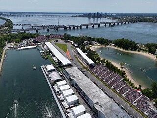 Fototapeta premium 14th of June 2025. Helicopter flight view of the Formula 1 Circuit Gilles Villeneuve in Montreal. Quebec, Canada