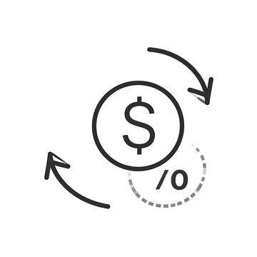 A simple icon depicting a dollar sign within a circle and arrows