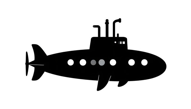 A black silhouette of a submarine with distinctive features