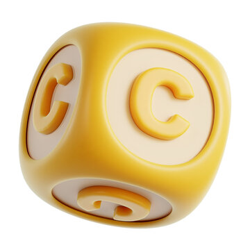 rounded cube copyright 3d icon with transparent background