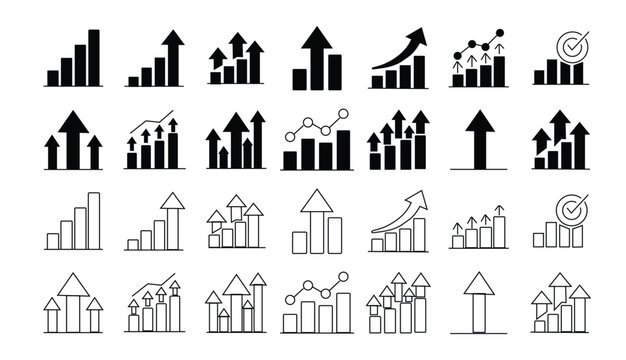 Growth icon set. growth up and down. Profit and loss icon. Revenue Growth and decrease, Percentage Growth and decrease vector illustration. 