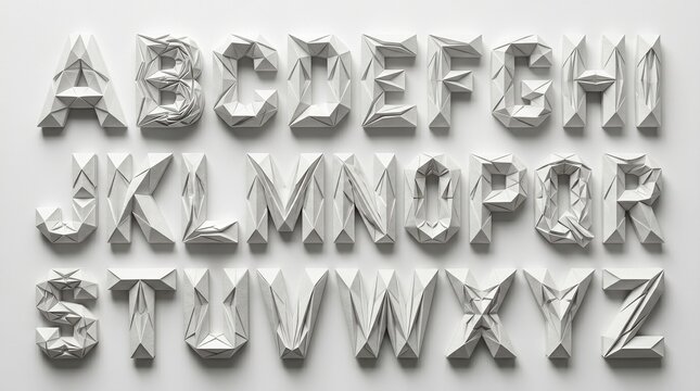 Complex geometric origami alphabet letters made of white paper