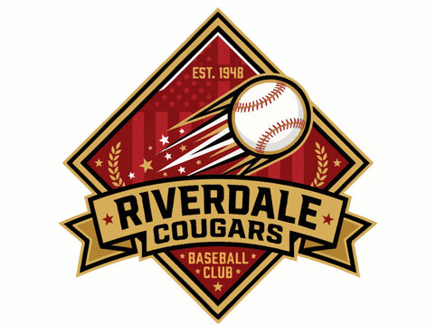 Professional baseball club logo with cougars and baseball vector graphic