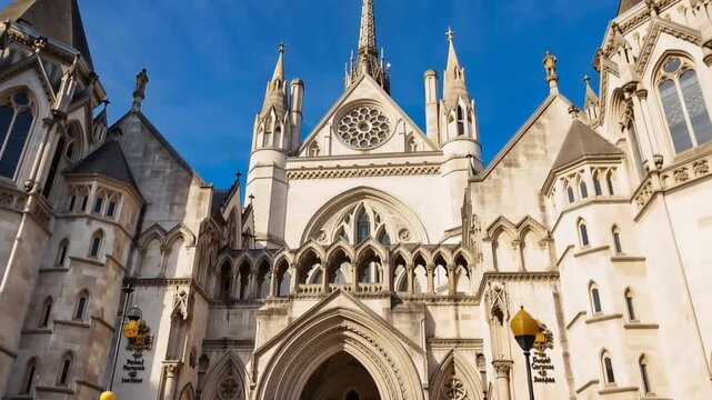 Royal Courts of Justice in London England. Time lapse. 