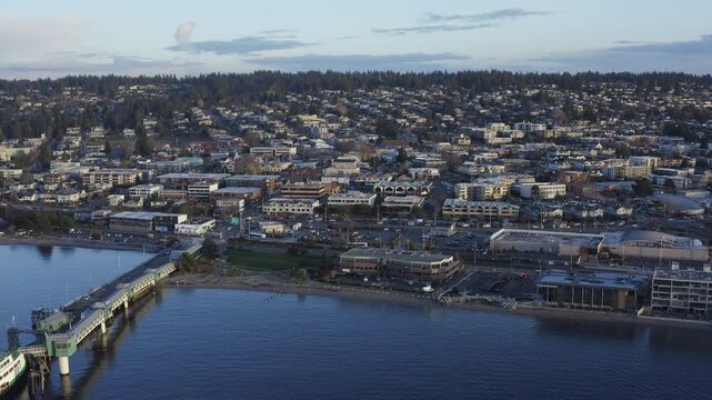 Washington State Ferry At Dock In Edmonds, Washington Drone Aerial View