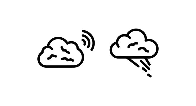 Ash cloud detection icon with signal waves and ash plume tracker icon detection eruption pollution environment monitoring analysis technology illustration minimalist abstract