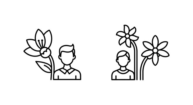 Pollination efficiency and rate icons with people and flowers pollination efficiency illustration agriculture gardening vitality reproduction fertility increase decrease analysis