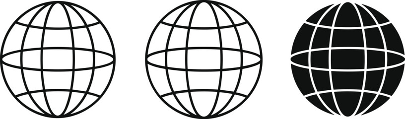 Globe wireframe spheres vector illustration, world grid icon design, global planet artwork, geography concept background set © Hamida