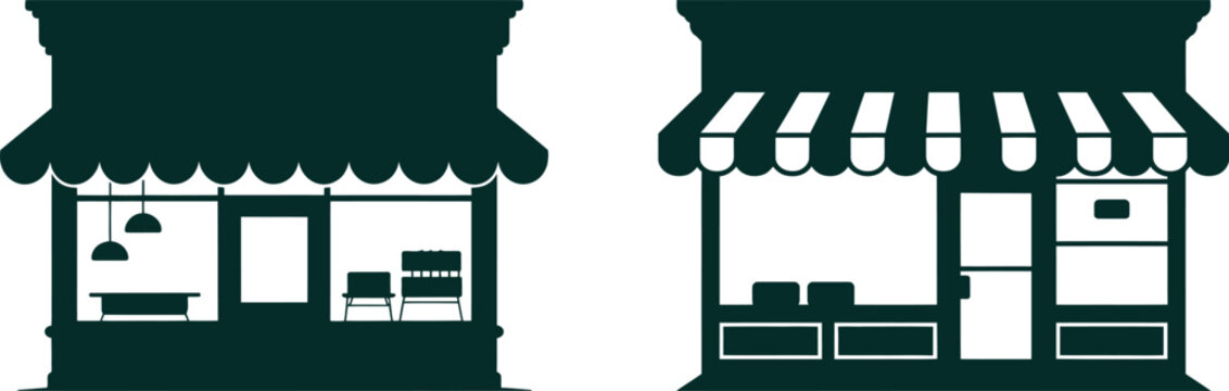 Set of two shop store front icons with awnings
