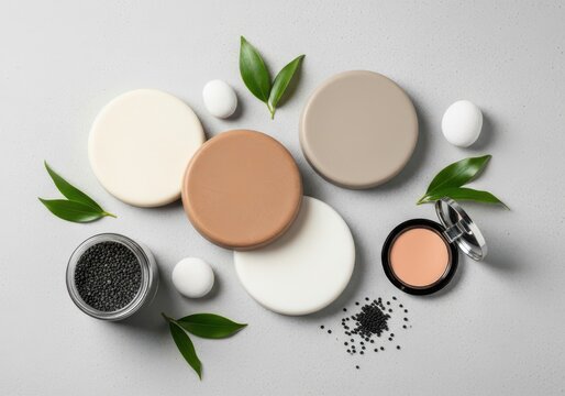 Natural cosmetic skincare products flat lay