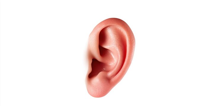 Detailed human ear anatomy shown in neutral position against a pure white background