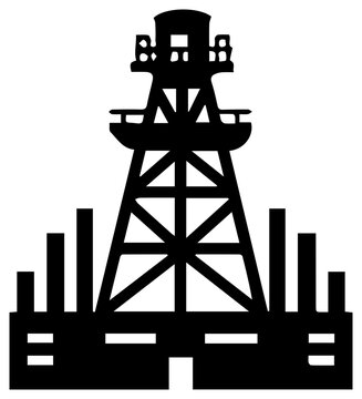 Solid black filled icon of industrial ngl extraction facility with tower structure and background bars