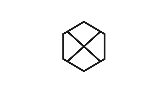 Minimalist black geometric hexagon line icon on white background