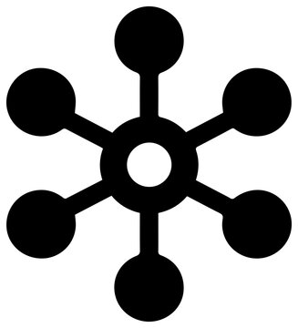 Solid black filled icon of ontology schema semantic network with connected nodes and central circle on white background
