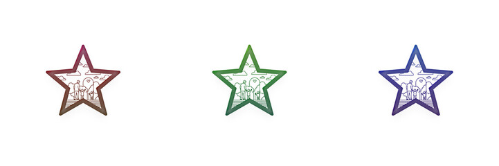 Obraz premium Three colorful star icons with family walking in nature