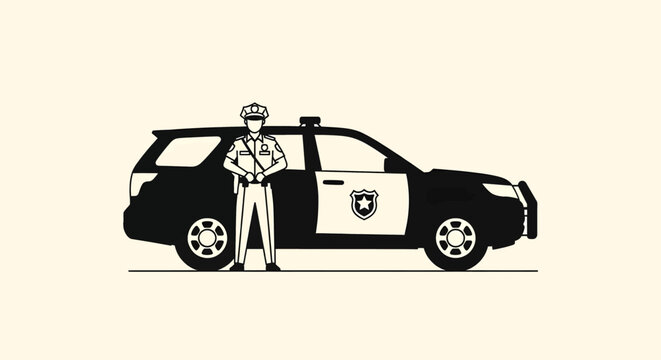 Police Officer Standing Next to Vehicle.