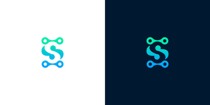 Abstract S letter logo design with interconnected circles and dots, symbolizing technology and connectivity