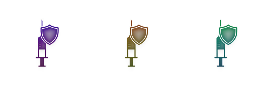 Vaccine syringe icons with protection shields
