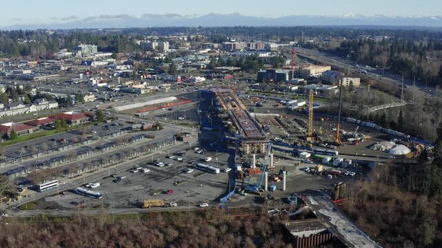 Construction Of A Light Rail Elevated Track And Station In Lynnwood, Washington 