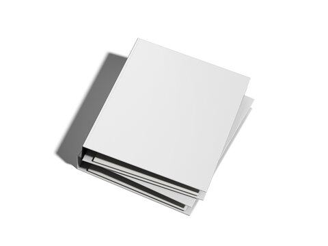 Blank white stacked binders with hard cover mockup on white background 3d render