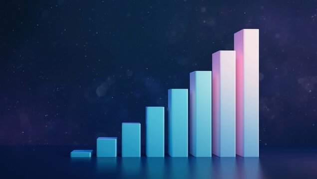 Abstract representation of ascending bar graph in gradient colors against a dark starry background