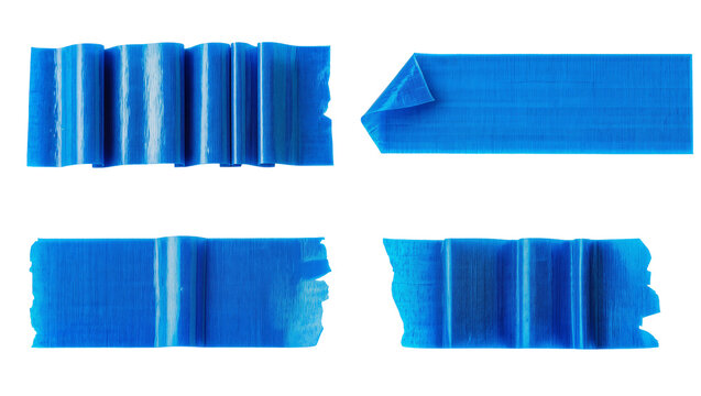 Blue gaffer tape strips with textured surface, isolated on transparent background
