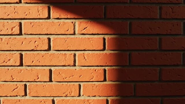 Warm orange brick wall texture with dramatic sunlight casting a shadow across the surface