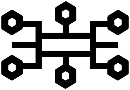 Solid black filled icon of a protocol buffer schema symbol geometric design technology concept on white background