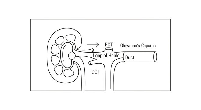 Kidney Nephron Anatomy Diagram: Glomerulus, Tubules, Loop of Henle, DCT