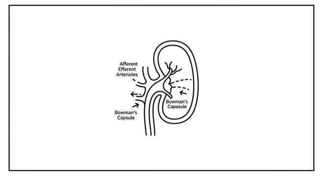 Kidney Nephron Diagram: Bowman's Capsule and Afferent Arteriole