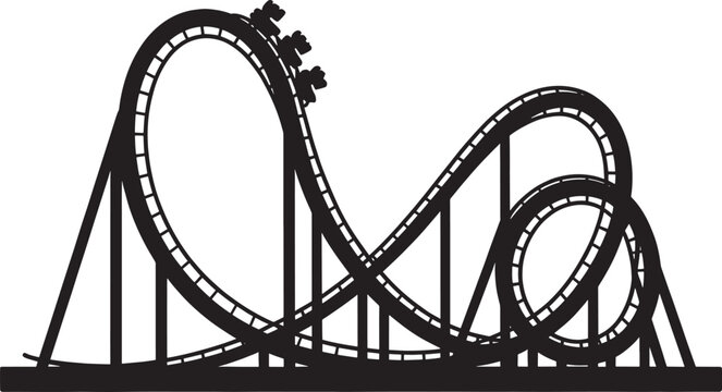 Amusement park ride with coaster train climbing high track loop for thrill seeker adventure concept.