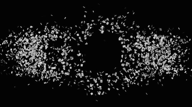 Animation of Boom text shattering into pieces