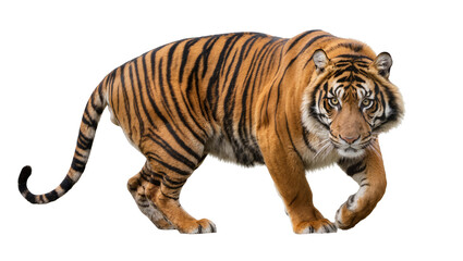 Obraz premium Majestic tiger with orange fur and black stripes, isolated on transparent background
