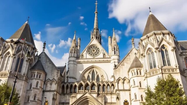 Royal Courts of Justice in London England. Time lapse. 