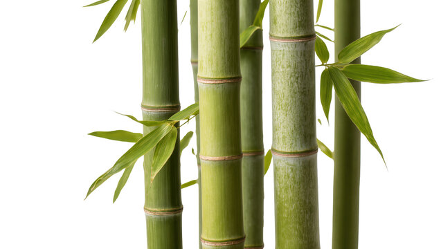 Green bamboo stalks with leaves, isolated on transparent background