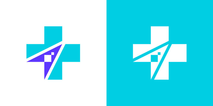 A creative logo combining medical plus and digital arrow, Business professionals create a modern medical logo design