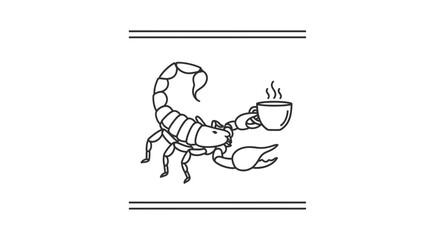 Obraz premium Scorpion Holding a Hot Coffee Cup, Cartoon Style