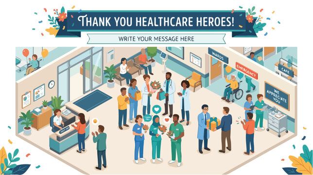 Healthcare Heroes Appreciation Vector Illustration Hospital Staff Thank You Medical Workers Support and Gratitude