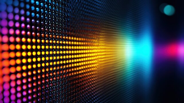 An abstract and colorful image of glowing lights in a geometric grid pattern