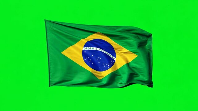 Brazil National Flag Waving Dynamically Toward Right with Realistic Cloth Movement Green Screen Chroma Key Asset