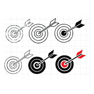 Bullseye targets with arrows in various stages of hitting the mark