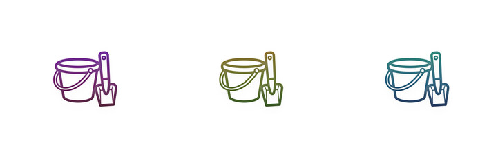 Colorful beach bucket and shovel toy icons © MDBodrul