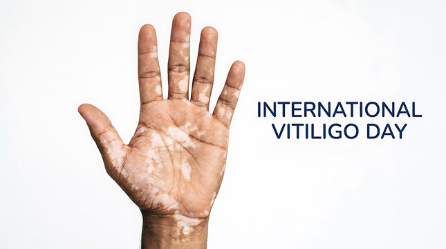 Hand with vitiligo for international vitiligo day, vitiligo
