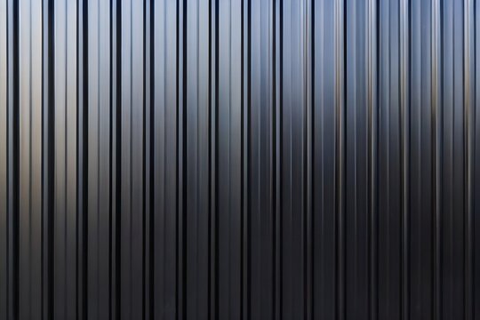 Abstract industrial dark blue grey corrugated metal wall siding texture background with vertical steel ridges
