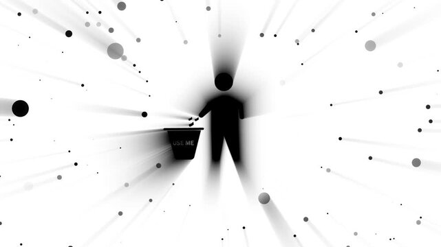 Black and white recycling bin animation icon with white background animation.